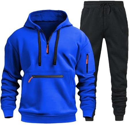 Sportanzug für Herren, Orange, Geschenk für Frühling und Herbst, Winter, langärmelig, Cord, einfarbig, Patch-Top, lässig, lockerer Anzug, schwarze Jogginghose für Kinder, blau, S