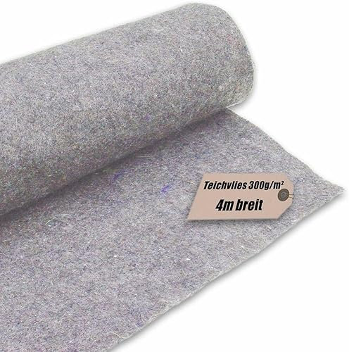 Qualitäts - Teichvlies 300 g/m² - 4m x 4m – 16qm - Teichfolienunterlage Schutzvlies Poolvlies