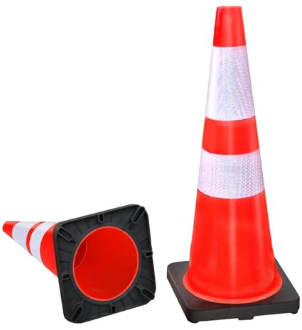 2 Pack 28 Inch Traffic Safety Cones Orange Parking Cones with Reflective Collars Heavy Duty Black Base Construction Cone Structurally Stable for Road Warning Parking Lot Public Place Traffic Control