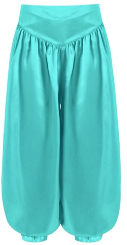 RUNQHUI Barn flicka byxor orientalisk dans satin harem byxor haremsbyxor outfit indisk mage dans, Ljusblå, 11-12 �r