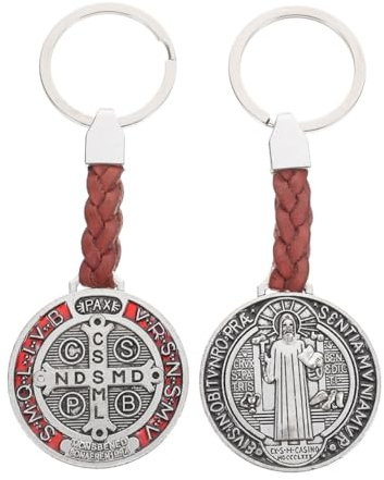 Operitacx Llavero Cruzado De Latón 2 Colgante Para Bolso Medalla San Benito Clip Ligero Compacto Accesorio De Moda Para Hombre