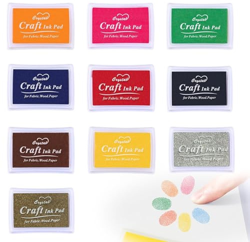 KAIYAYA Tampons Encreurs 10 Couleurs,Coussins Encreurs,Encre Doigt Encreur Couleur Tampon Enfant Coussins pour Empreinte,Lavable Non Toxique,pour Scrapbooking Artisanat Craft Stamps,Tissu,Cadeau