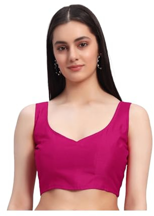 Dam färdig sari blus ärmlös choli magtröja älskling hals festkläder indisk etnisk blus, Rosa, L