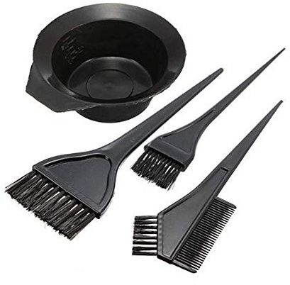 4 Pcs Black Reusable Plastic Dyeing Bowl Comb Kit Professional Salon Hair Coloring Dyeing Kit Dye Brush Comb Bowl Tint ToolHair color bowl comb brush kit black 4 piece set and