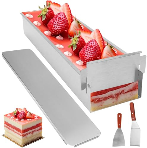 Yuragim Tiramisu form med lock, justerbar bakform rektangulär med lock av rostfritt stål mousse kakform fyrkantig för bakning och dekoration, julpyssel för tårtberedning bröd rostat bröd tiramisu