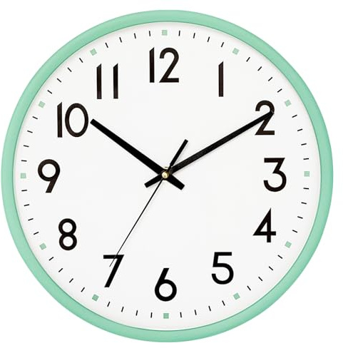 HZDHCLH väggklocka 20 cm tyst icke-tickande kvarts modern dekorativ klocka för kontor klassrum hem vardagsrum sovrum (grön ram)