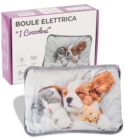 IPEA Borsa Acqua Calda Elettrica con Tasche in Peluche per Scaldare le Mani - Riduce Dolori Muscolari, Dorsali e Mestruali - Boule Scaldamani e Scaldapiedi - Scaldino - Fantasia Cane e Gatto
