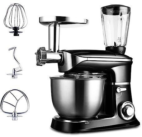 Robot multifunción 3 en 1 1900W color Negro - Amasadora con Accesorios 6,5L Bol Acero Inoxidable - Batidora de Vaso 1,5L Cuchillas de Acero Inoxidable - Picadora de Carne.