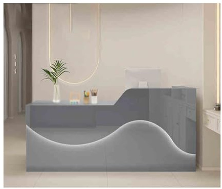 Modernt receptionsskrivbord för reception – Rymlig 100 cm skrivbord gott om förvaring stilfull grå design omgivande belysning för professionell atmosfär