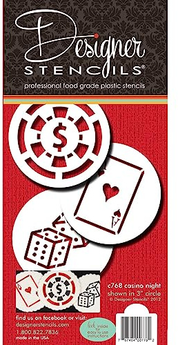 Designer Stencils Casino Night Cookie Stencil Set, (Dice, Cards, Poker Chip) Beige/semi-transparent