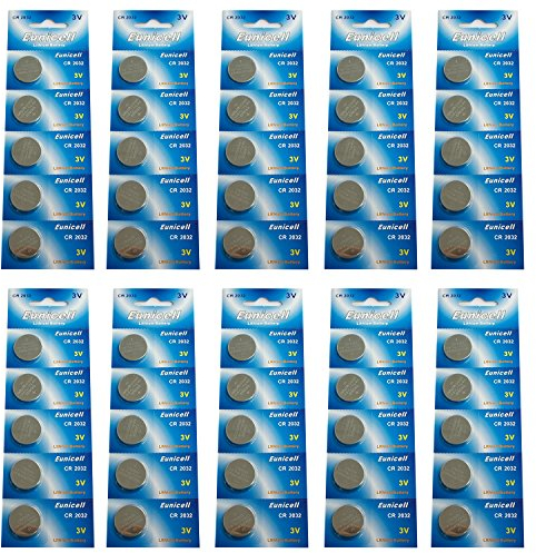 Eunicell Cr2032 5004Lc - Paquete de pilas de botón de litio de 3 V y 3 voltios (50 unidades)