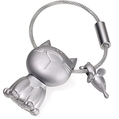 TROIKA Schlüsselanhänger KATZ + MAUS - KR14-20/MA - 3D-Metallguss, matt verchromt - Schlüsselanhänger Hund mit Knochen - das Original von TROIKA