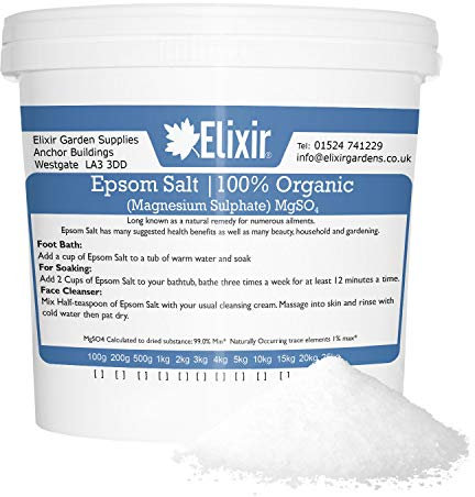 Organic Epsom Salts Food Grade Magnesium Sulphate, Supplied in a Re-Sealable Tub | 5, 10, 15 & 25kg tubs Available | (10kg) by Elixir Gardens
