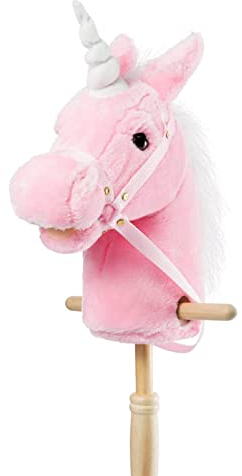 iBonny 36-inch Rosa Steckenpferd mit Guten Griffen und Rädern Einhorn Plüschtier