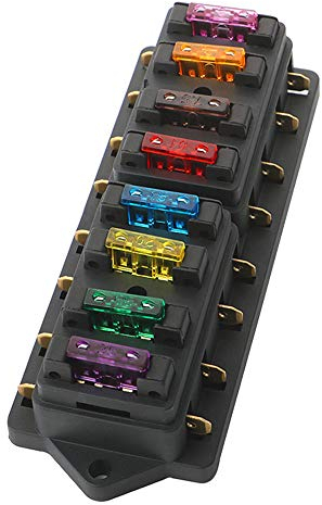 QitinDasen Premium KFZ 8-Fach Sicherungshalter, Universal Standard Blade Sicherungskasten, Sicherungsblock mit Abdeckung, 10Pcs Standard Flachsicherung, für Auto Boot Marine Trike (12V / 24V)