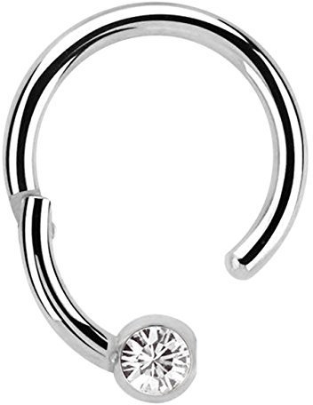 Modern Nature Piercingschmuck Lippenpiercing 316l Stahl Ring BCR, Clicker 1,2 x 10 mm mit 4 mm Steinplatte in klar