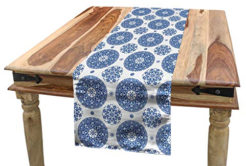 ABAKUHAUS Paisley Tischläufer, Vintage Französisch Blau, Esszimmer Küche Rechteckiger Dekorativer Tischläufer, 40 x 180 cm, Weiß Blau