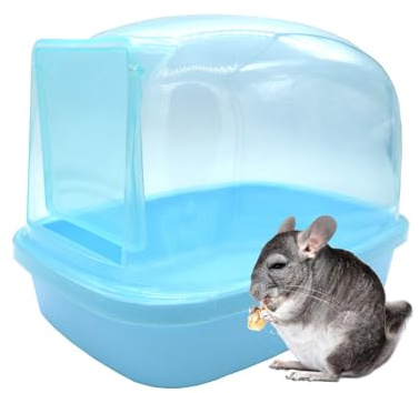 kathson Dwarf Hamster Bathroom, Chinchilla Sauna Room Plastic Sand Bath House Ideal for Gerbils, Hedgehog, Squirrel and Other Small Animals (Blue)