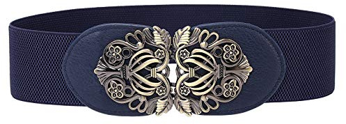 Syuer Women Retro Style Stretchy Waist Belt Vintage Elastic Wide Dress Belts (L-XL (31”-37”), Navy Blue)