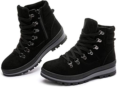 FRACORA Womens Combat Boots Lace Up Ankle Boots Winter Snow Boot Side Zipper Fashion Booties(Black,US9)