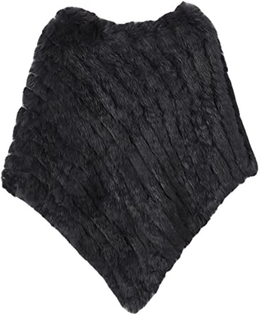 WSPDSD Vraie Fourrure Tricotée de Lapin Poncho Gilet Mode Wrap Manteau Vtg Châle Dame Naturelle Fête de Mariage en Gros - 9 Noir, Taille Unique