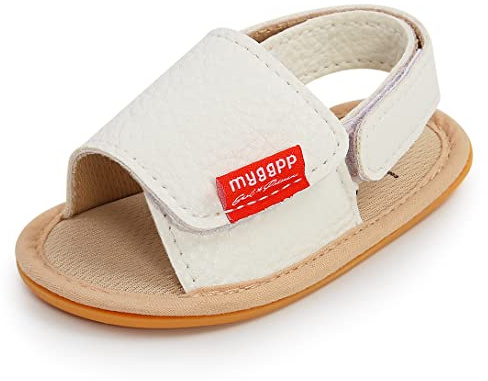 Sehfupoye Baby sandaler småbarn flickor pojkar första vandringsskor halkfri gummisula Prewalkers sommar öppen tå sandaler skor 0–18 m, Vit 16, 6-12 månader