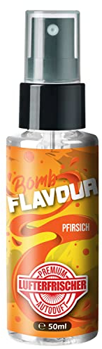 ShinyChiefs FLAVOUR BOMB Pfirsich - Autoduft mit Pfirsich-Geruch - Premium Lufterfrischer und Auto Parfüm für den Innenraum, neutralisiert Gerüche im Auto, hochergiebig, Pumpsprühflasche, 50ml