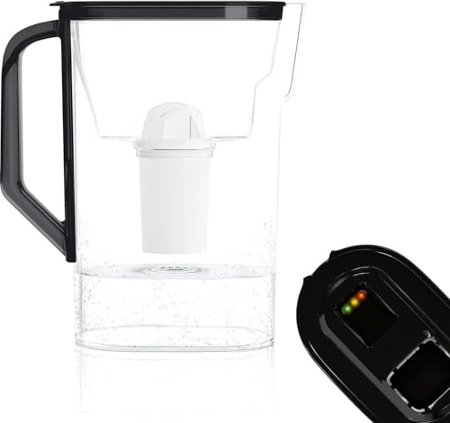 Wessper Caraffa Filtrante per Acqua 2,7 Litri, Brocca Acqua Filtrante con Indicatore LED, Caraffa Acqua con Filtro Classico, Caraffa Acqua per Frigorifero, “BPA FREE”, Nero