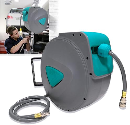 ROSEJANE Carrete de manguera de aire comprimido de 10 m, conexión de 1/4 pulgadas, enrollador automático de manguera de aire comprimido, soporte para manguera de pared, enrollador de manguera para