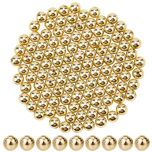 SOFPLATE 300 Pieza de Perlas de Imitación ABS Cuentas Espaciadoras Redondas Doradas A Granel de 10mm Espaciadores de Bolas Sueltas Lisas Sin Costuras de Plástico para Pulseras Collares Pendientes Joy