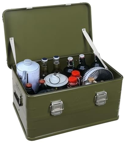 Aluminium Camping Aufbewahrungsbox Alukiste Fassungsvermögen 50L Tragfähigkeit 20kg Handschuhbox für Organisation und Aufbewahrung von Campingutensilien 57.5x37.5x27.3cm