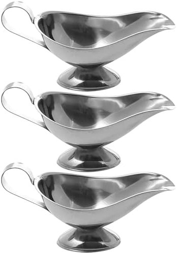 3 Pcs Food Grade Stainless Steel Gravy Boat,Gravy Boat and Saucer,Gravy Jug for Warming Sauces Salad Dressings Serving Bowl.