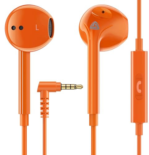 Ludos Zenith Auriculares In Ear con Cable y Microfono, 2 Años de Garantía, Auricular con Jack, Cascos Musica con Graves Potentes, para iPhone, iPad, Samsung, Xiaomi, Huawei, Gaming - Naranja