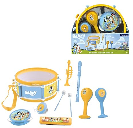 Lexibook, Set Musical Bluey, 7 Instrumentos en 1, Tambor con Palillos, Instrumentos de Viento y Percusión, Juego Musical Completo, K360BY
