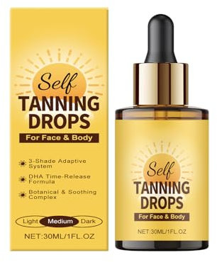 Gocce autoabbronzanti per il viso (1 fl oz) Gocce abbronzanti per viso e corpo Effetto abbronzante graduale Abbronzante leggero per pelli sensibili Luminosità naturale baciata dal (Gold, 3x3x9.7cm)