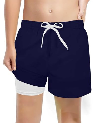 Boxer Maillot de Bain Enfant Kids Natation Shorts Short pour Piscine Anti-Frottement avec Slip 4 Way Stretch 1 Pièce Bebe Garcon 12