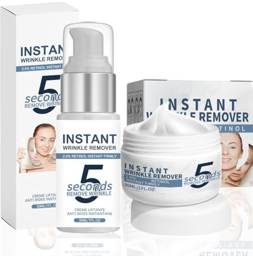 2PC Ensemble De Soins Anti-Rides 5 Secondes Au Rétinol,Creme Liftante Anti Rides Instantané,Creme Lifting Immediat Visage,Instant Lift Plus,Multi-effet Anti-Ridés,Wrinkle Power,Hydratante Visage