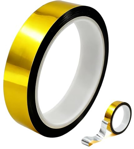 Gold Foil Tape 50m x 15mm, Self Adhesive Gold Mirror Metallic Tape, Waterproof DIY Aluminium Tape Roll for Valentine's Day Birthday Wedding Gift Box Wrapping, Mirror Stickers and Detailing Wall Decor