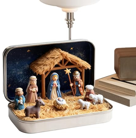 Belén De Navidad De Estaño - Mini Conjunto De Figuras De Navidad, Decoración De Mesa, Ornamento De Oficina Para El Nacimiento De Jesús | Ideal Para Grupos Religiosos, Coleccionistas De Sala De Cla