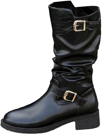 Generico Stivali Donna con Punta Affusolata e Chiusura a Fibbia Design Confortevole e Pratico per Inverno con Look Informale e Accogliente Stivaletti Moda(Black, 39)