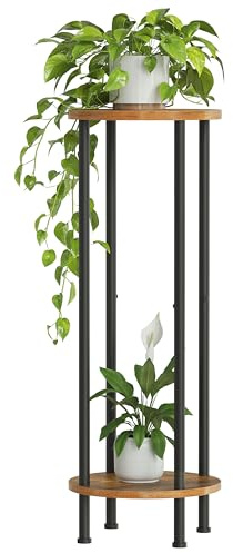 HOOBRO Support Plantes Interieur à 2 Niveaux, 30 x 30 x 83,5 cm, Étagère Plante Ronde, Porte-Plantes, Support Pot de Fleur, pour Salon, Balcon, Jardin, Entrée, Marron Rustique et Noir EBF15HJ01