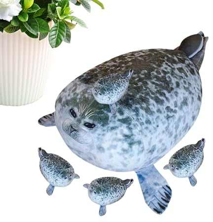 Gosedjur, säl – mullig, plyschdjurkudde, mjuk mjukisdocka för barn, flickor, barnrum, lekrum, skrivbord, säng, soffa, semester- och födelsedagspresent