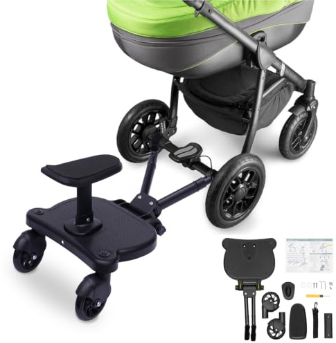 Universal Buggy Board Kiddy Boards, Buggyboard med säte, 25 kg lastkapacitet | PP Vikbar avtagbar, buggy bräda för barnvagnar, stående bräda för barnvagnar, barnbräda för 3–7 år gamla barn
