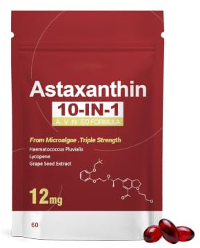 Astaxanthin 12mg，Lämplig för män och kvinnor（60 count） | Astaxanthin ，Färsk mikroalgerkälla |med MCT-olja | Immunitet och hudstöd| Icke-GMO, glutenfri