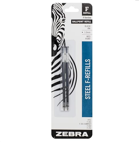 Zebra Pen F-Series Ballpoint Stainless Steel Pen Refill, Medium Point, 1.0mm Various Color
