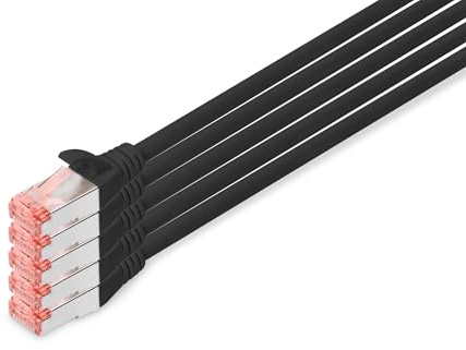 DIGITUS LAN Kabel Cat 6 – 10 m – 5 Stück – S/FTP Geschirmt – 1 Gbit/s – 250 MHz – PoE++ – AWG 27/7 – LSZH – RJ45 Netzwerkkabel – Patchkabel – Kompatibel zu Cat6A und Cat7 – Schwarz