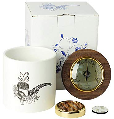 JIBILL Ceramic Humidor Jar Tin Airtight Storage with Lid Integrated Hygrometer and Humidifier CG0016