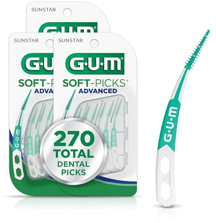 GUM Soft-Picks Advanced, Dental Picks for Teeth Cleaning and Gum Health, Disposable Interdental Brushes with Convenient Carry Case, Dentist Recommended Dental Picks, 90 Count (Pack of 3) 270 Total