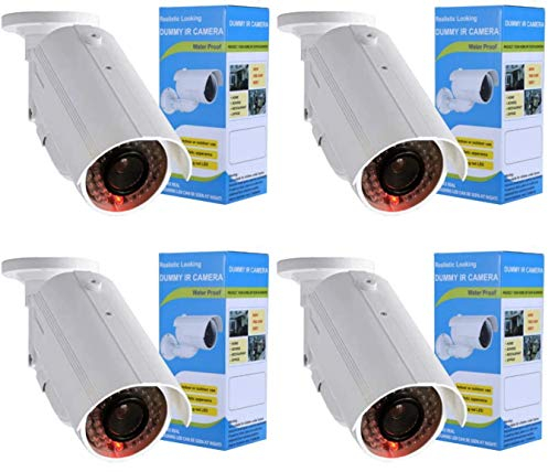 Caméra factice 4X avec objectif. Avec lumière LED rouge, parfaitement réelle pour montage mural et plafond, pour l'intérieur et l'extérieur