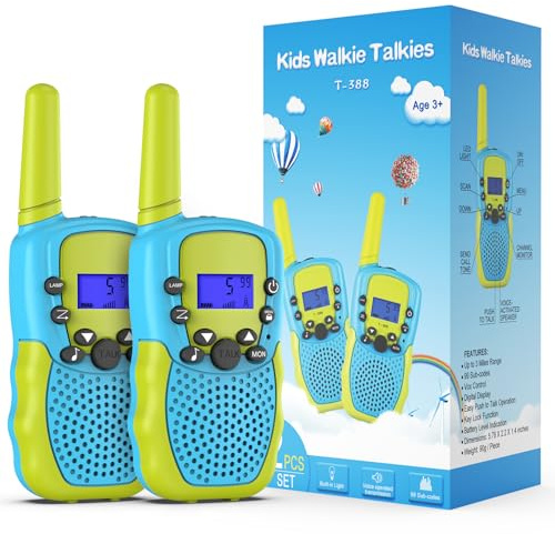 Kearui Giocattolo per bambini 3-12 anni, Walkies Talkies Radio a 2 vie con 8 canali, torcia LCD retroilluminata, gamma di 3 miglia per avventure all'aperto, campeggio, escursionismo